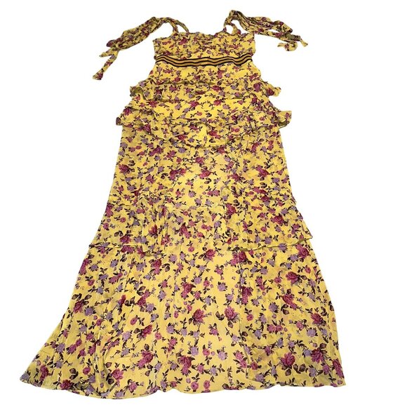 For Love & Lemons Maison Yellow Floral Print Maxi Dress Women's Medium M - Picture 1 of 11